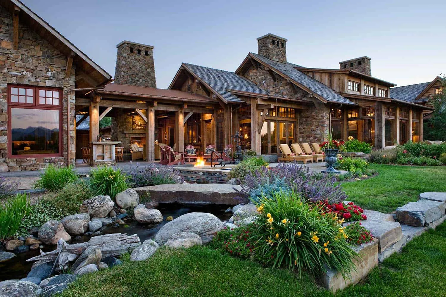 Stone and timber estate with landscaping